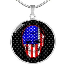 Express Your Love Gifts US Flag Patriotic Skull Necklace Engraved 18k Gold 18-22 - £55.52 GBP