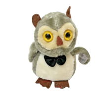 Vintage Plush Gray White Owl Yellow Eyes Bow Tie Stuffed Animal 6&quot; - £8.05 GBP