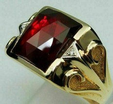 14K Yellow Gold Over 1.35Ct Emerald Cut Red Ruby Solitaire Engagement Men&#39;s Ring - £86.91 GBP
