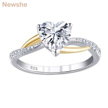 Two Tones 925 Silver Yellow Rose Gold Engagement Rings for Women Heart Shape AAA - £40.73 GBP