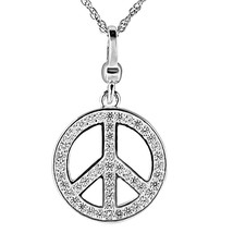 925 Sterling Silver Simulated Diamond Round Peace Sign Pendant Necklace 18&quot; - £83.54 GBP