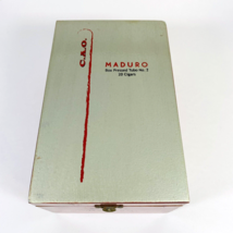 Cao Maduro Empty Wooden Cigar Box 5.25x8.24x4” Red/Silver W/ Clasp 1968 Vintage - £10.95 GBP