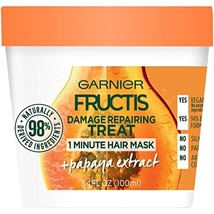 Garnier Fructis Damage Repairing Treat 1 Minute Hair Mask with Papaya Ex... - £6.38 GBP