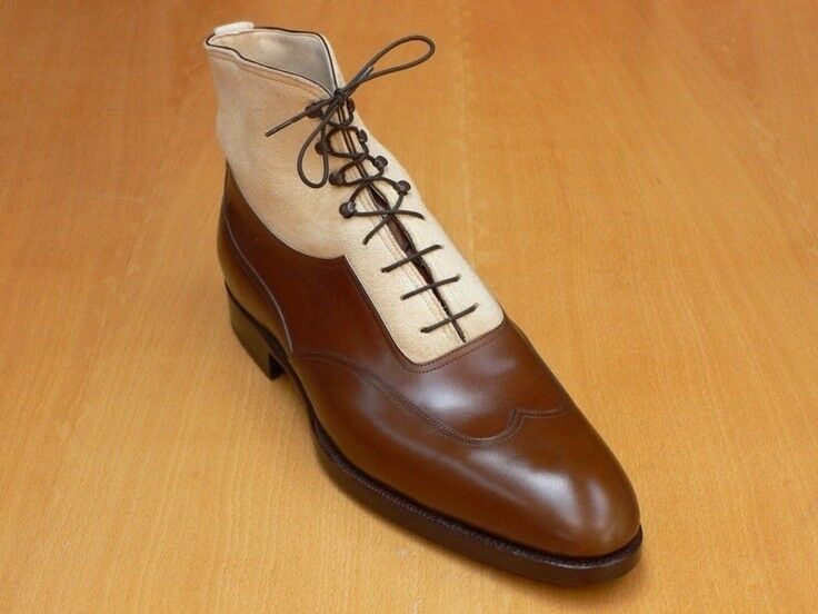 Two Tone Brown High Ankle Wing Tip Beige Suede Leather Lace Up Boots US 7-16