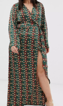 Pretty Little Thing Women&#39;s Green Abstract Print Wrap Style Maxi Dress Size M - £10.26 GBP