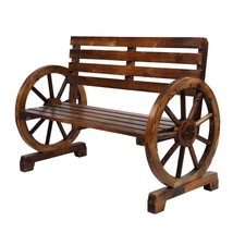 2 Persons Rustic Wooden Wagon Wheel Bench Patio Furniture Garden Yard - £117.04 GBP