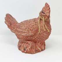 Figurine Chicken Rooster Red Distressed Ceramic Farmhouse Vintage Decor 8&quot; Tall - £23.38 GBP