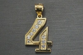 14k Yellow Gold Plated 1Ct Round Lab Created Diamond Number &quot;4&quot; Initial Pendent - £114.25 GBP