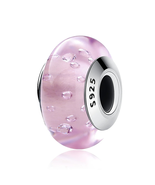 925 Sterling Silver Lovely Pink Flower European Murano Glass Beads Charm... - £10.35 GBP