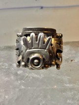 Poison ring Mexico Taxco Mayan Aztec design size 8.50 adj sterling silve... - £120.55 GBP