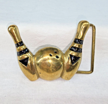 Bowling Pins Ball Belt Buckle Brass Enamel 3D Vintage Taiwan 4302 - $15.78