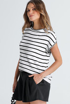 White Stripe Knitted Bat Sleeve T Shirt - $258.14 MXN