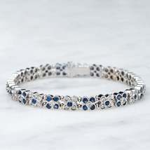 10.5CT Round Cut Sapphire &amp; Diamond 14K White Gold Over Women&#39;s Pretty Bracelet - £146.43 GBP