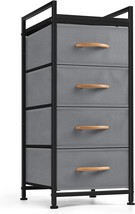 Grey Drawer Dresser For Bedroom Fabric Storage Tower Tall Dresser With 4 Drawers - £40.32 GBP