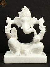 12&quot; Stylised Ganesha Statue in White Marble | Lord Ganesha | Home Decor - £626.86 GBP