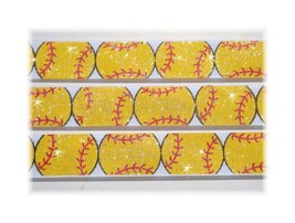 7/8 Glitter Yellow Softball Baseball Sports Grosgrain Ribbon 4 Team Hairbow - £8.73 GBP