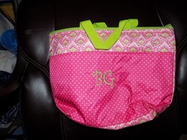 Thirty-One Pink Green Insulated Thermal Lunch Bag with zip closure W/Let... - $19.71