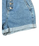 TopShop Women&#39;s Shorts Hi-Rise Cuffed Hem Paper Bag Button Fly Blue Deni... - £15.54 GBP