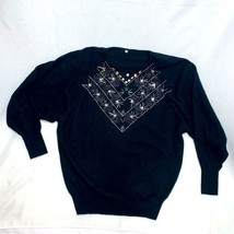 Vintage Oversized Black Italian Angora Sweater Blouse Shirt Top Beaded D... - $25.74