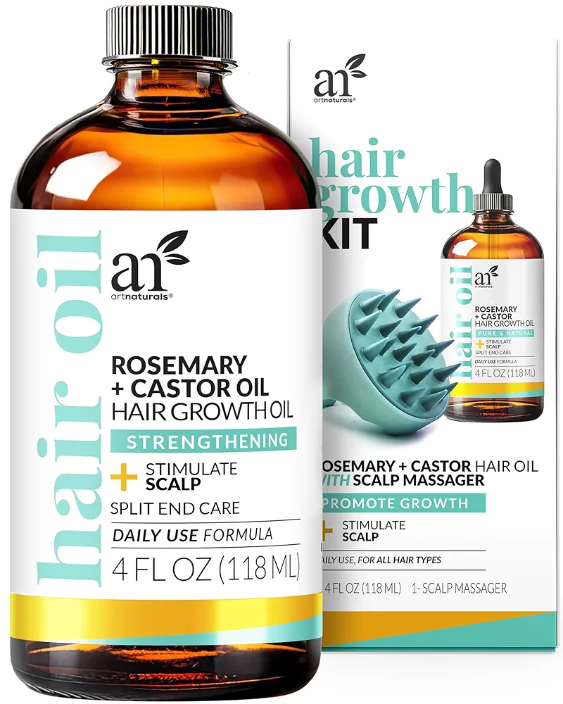 ArtNaturals Organic Rosemary &amp; Castor Hair Growth Oil + Scalp Massager Set - $311.82 MXN