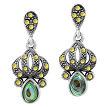Crown-Inspired Marcasite and Abalone Shell Sterling Silver Post Dangle E... - £17.12 GBP