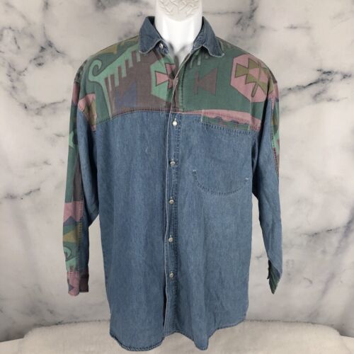 Vintage Denim-ite Western Button Up Long Sleeve Shirt Large - $18.46