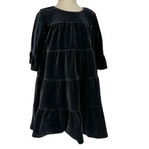Hanna Andersson Girls 100 US 4 Dress Black Faux Velvet 3/4 Sleeve - £19.47 GBP