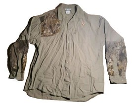 Columbia Shooting Shirt Men&#39;s Size XL Green Camo Hunting Deer 100% Cotton  - $25.73