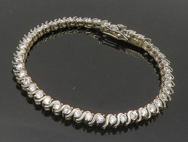 925 Sterling Silver - Round Cut Cubic Zirconia S Swirl Chain Bracelet - BT6468 - £64.48 GBP