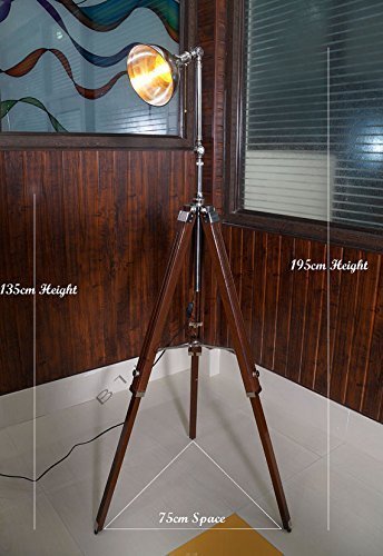 Vintage American Industrial Nautical Tripod Floor Lamp, Shade Swivel Floor Lamp