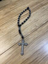 Vintage Black Silver Beaded Rosary Italy Cross Crucifix Christianity Cat... - $14.85