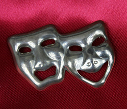 Vintage Taxco TM-180 Signed Mexican Sterling Silver Brooch Comedy Tragedy Masks - £35.60 GBP