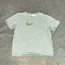 Nike Mens Shirt 2XL XXL Gray Green Tee T Big Swoosh DriFit Sports Gym Logo Top ^ - $14.98