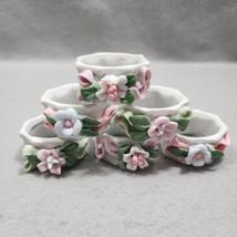 6 Porcelain 3D Floral Design Napkin Rings Cottage Chic Vintage Farmhouse... - €8,62 EUR