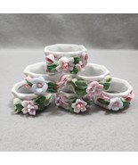 6 Porcelain 3D Floral Design Napkin Rings Cottage Chic Vintage Farmhouse... - €8,62 EUR