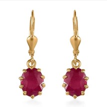 Natural Ruby Hoop Erring, 14K Gold Plated Lever Back Earring, Minimalist... - £61.70 GBP