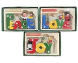 Words of Christmas Wooden Candle Holders Complete Set Of 3 PEACE JOY LOV... - $18.69