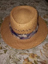 L.L.Bean Straw Hat 7.5x7&quot; Oval Head Fit, 2&quot; Brim, Plaid Band, Vintage USA  - £20.76 GBP