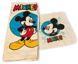 Vtg MICKEY MOUSE Walt Disney Company CANNON Bath TOWEL 37x24&quot; &amp; Wash Cloth - £15.30 GBP