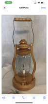 Hand Crafted Wood Lantern Table Lamp Electric Light Flicker Bulb Mason J... - $64.00