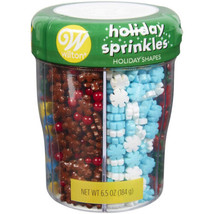 Christmas Shapes Sprinkles Mix 6 Asst Wilton 6.5 oz Stocking Snow Tree - £7.88 GBP