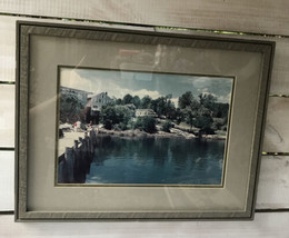 Vtg Rustic Dockside Retreat Matted Sage Wood Framed Photography Art Nautical - £60.90 GBP