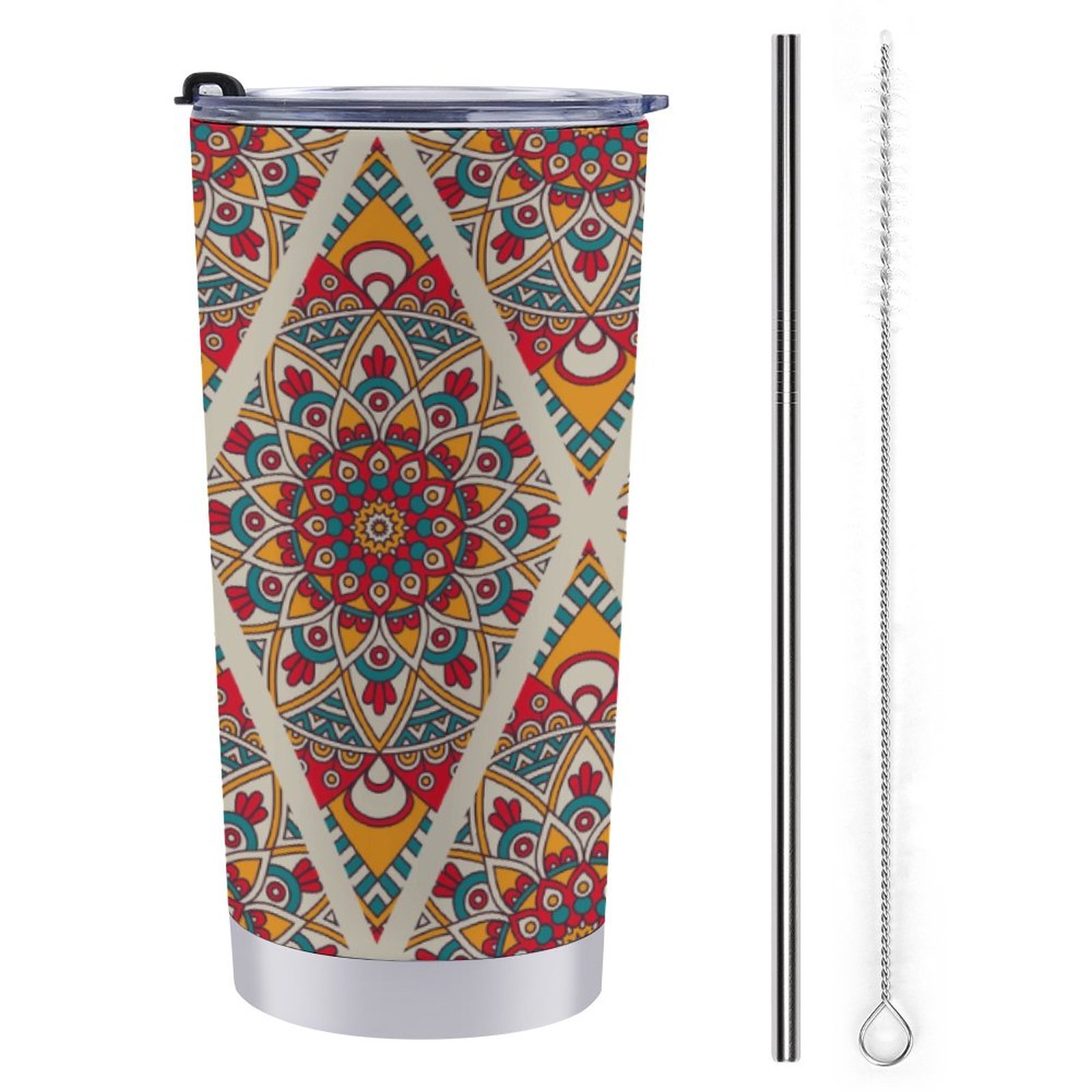 Mondxflaur Retro Mandala Steel Thermal Mug Thermos with Straw for Coffee - £16.88 GBP