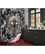 Skull Shower Curtain with Gothic Silver Ornaments - £56.10 GBP