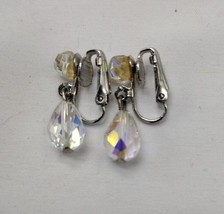 Aurora Chrystal Teardrop Earrings Silver Tone Clip On Vintage MCM Mid Century - £11.55 GBP