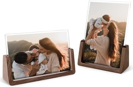 4X6 Picture Frame,2 Pack Modern Photo Frame With Walnut Wood Base - £13.02 GBP