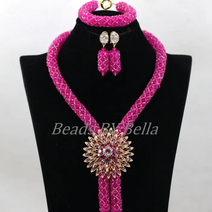 Fuchsia African Beads Jewelry Set Nigerian Wedding African Beads for Brides Part - £39.87 GBP