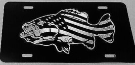 Bass Fishing USA Car Tag Engraved Etched on Black Aluminum License Plate GIFT - £15.84 GBP