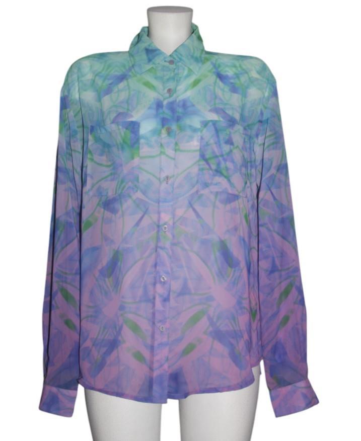 DECREE Ombre Lavender Green Semi-Sheer 2 Pockets Adj. Sleeves Blouse Wm&#39;... - $19.99