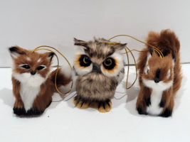 3pc Christmas Woodland Fury Fox Owl Squirrel Ornaments Tree Decor - $34.64